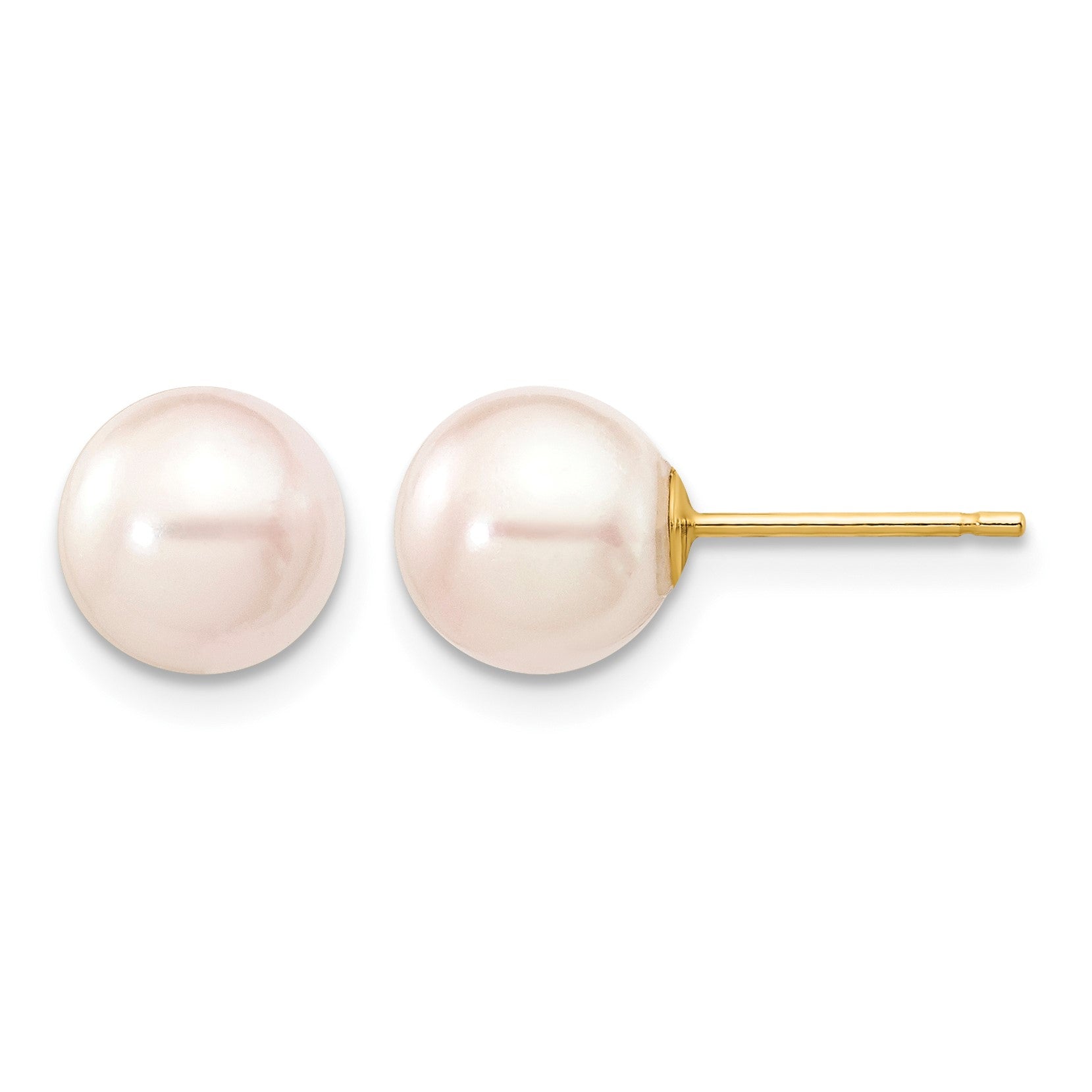 14k 7-8mm White Round Akoya Saltwater Cultured Pearl Stud Post Earrings