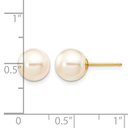 14k 8-9mm White Round Akoya Saltwater Cultured Pearl Stud Post Earrings