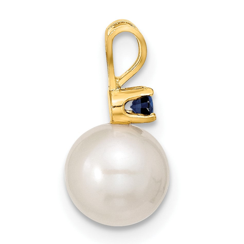 14k 7-8mm White Round Freshwater Cultured Pearl and .30SA Sapphire Post Earrings and Pendant Set