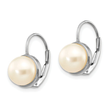 14k White Gold 6-7mm White Button Freshwater Cultured Pearl Leverback Earrings