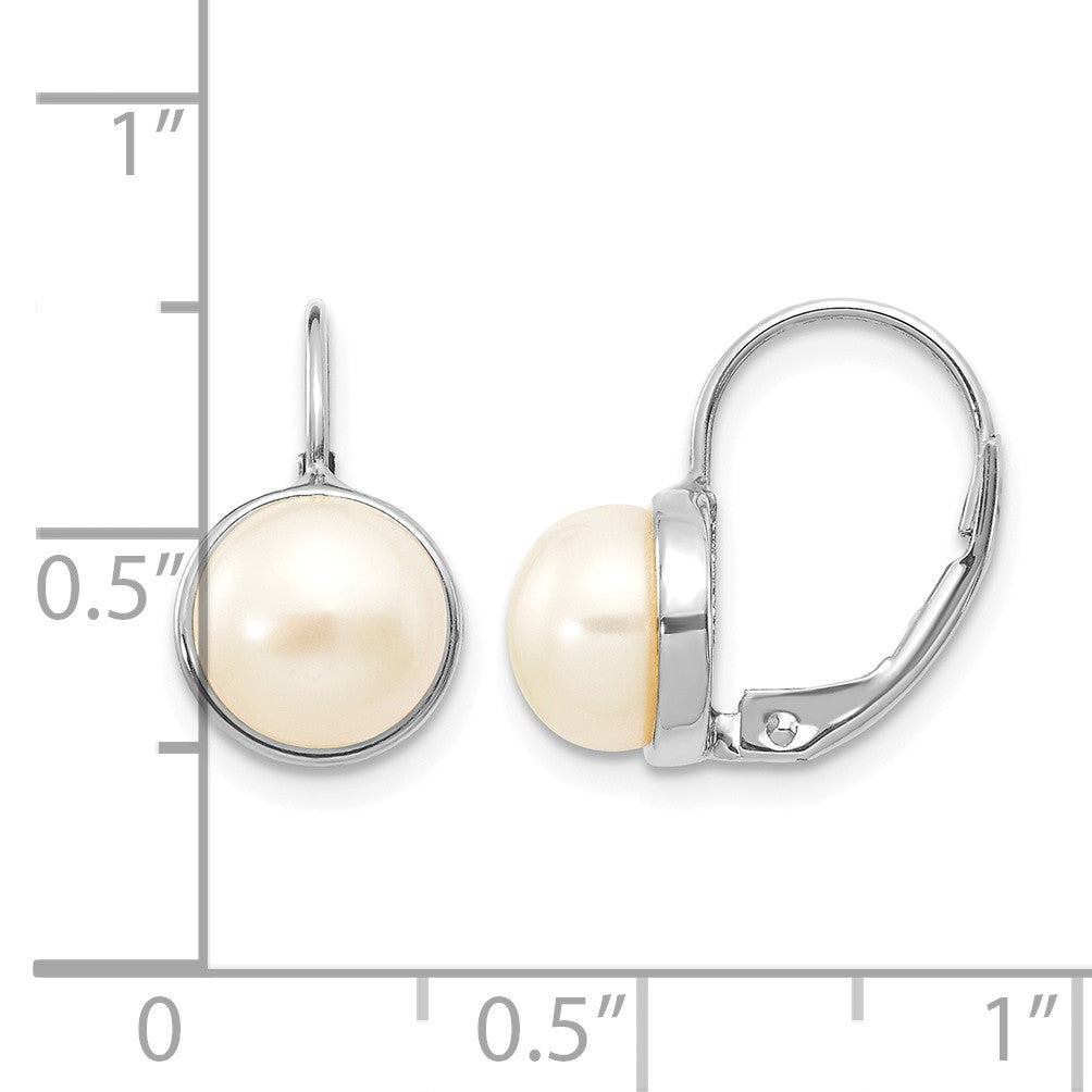 14k White Gold 6-7mm White Button Freshwater Cultured Pearl Leverback Earrings