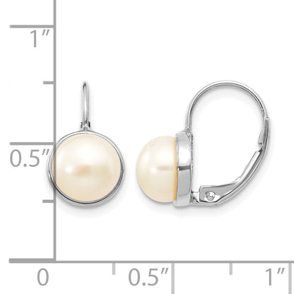 14k White Gold 6-7mm White Button Freshwater Cultured Pearl Leverback Earrings