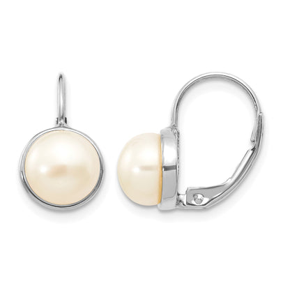 14k White Gold 6-7mm White Button Freshwater Cultured Pearl Leverback Earrings