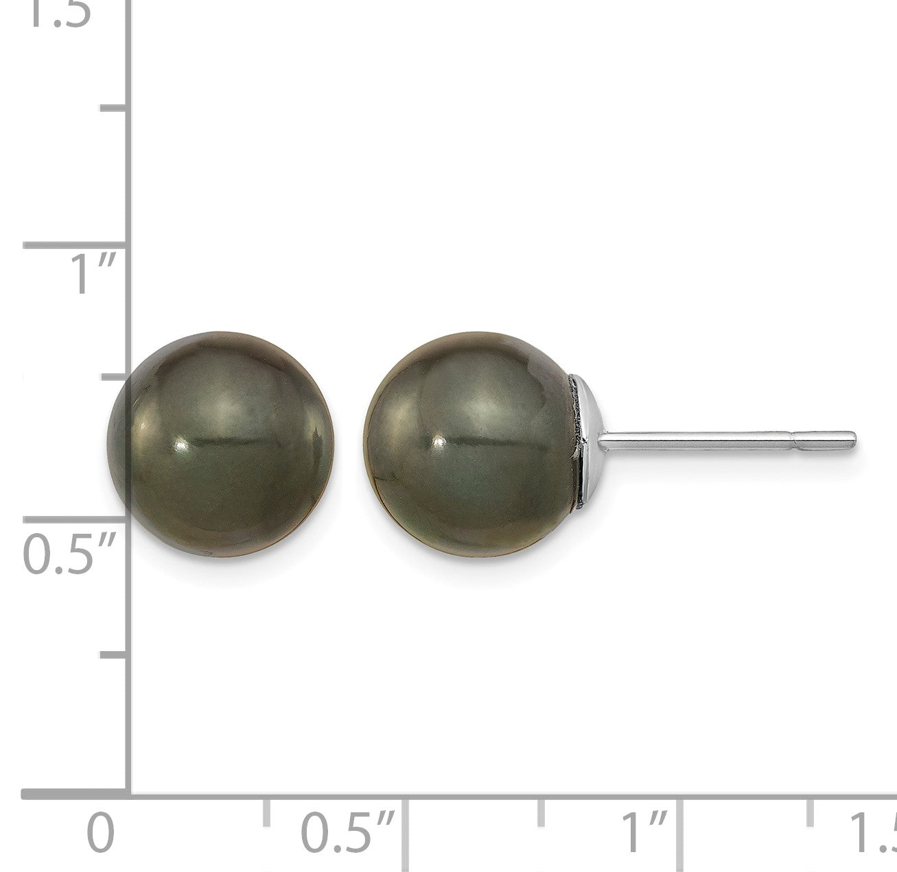14k White Gold 10-11mm Black Round Tahitian Saltwater Cultured Pearl Post Earrings