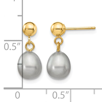 14k 6-7mm Grey Rice Freshwater Cultured Pearl Dangle Post Earrings