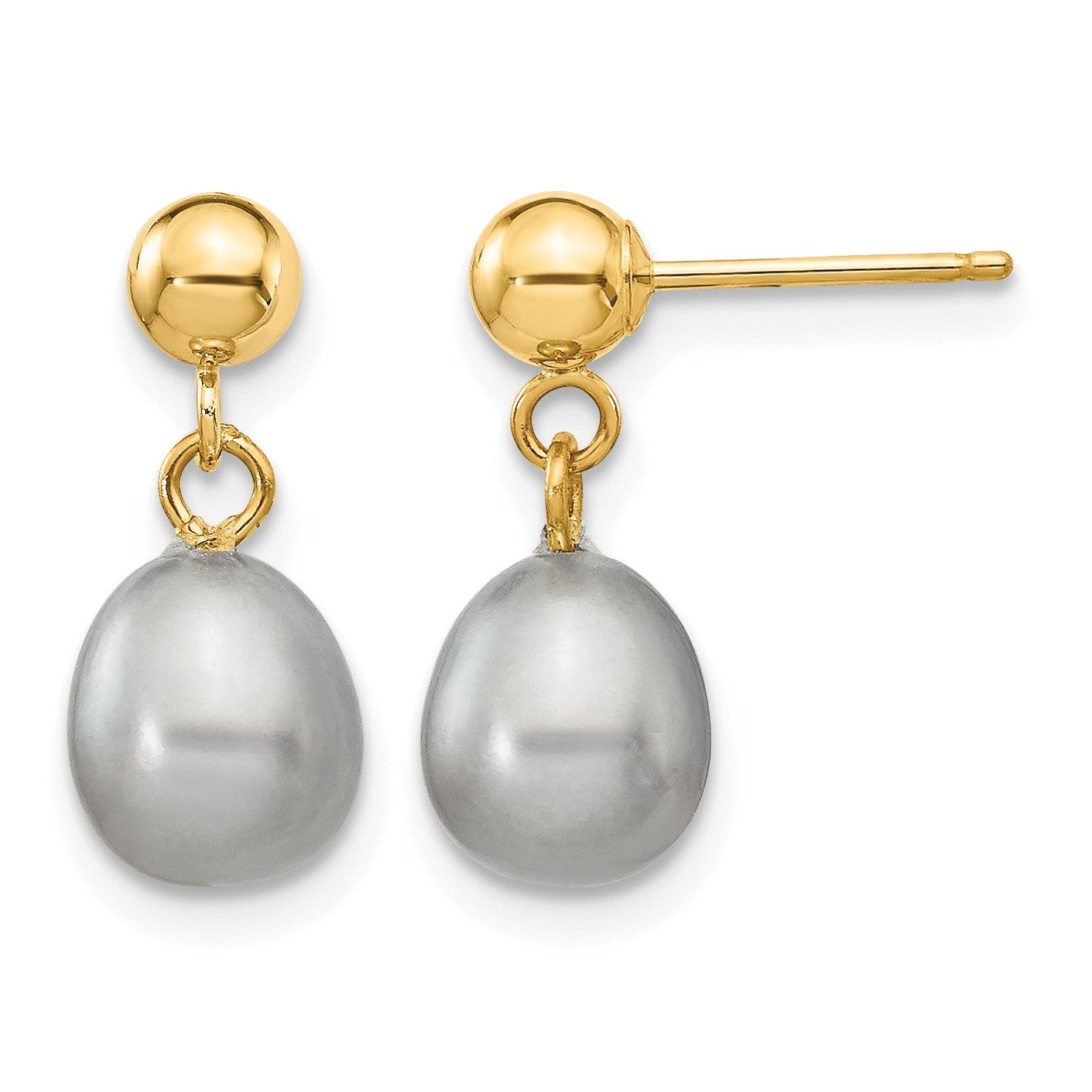 14k 6-7mm Grey Rice Freshwater Cultured Pearl Dangle Post Earrings