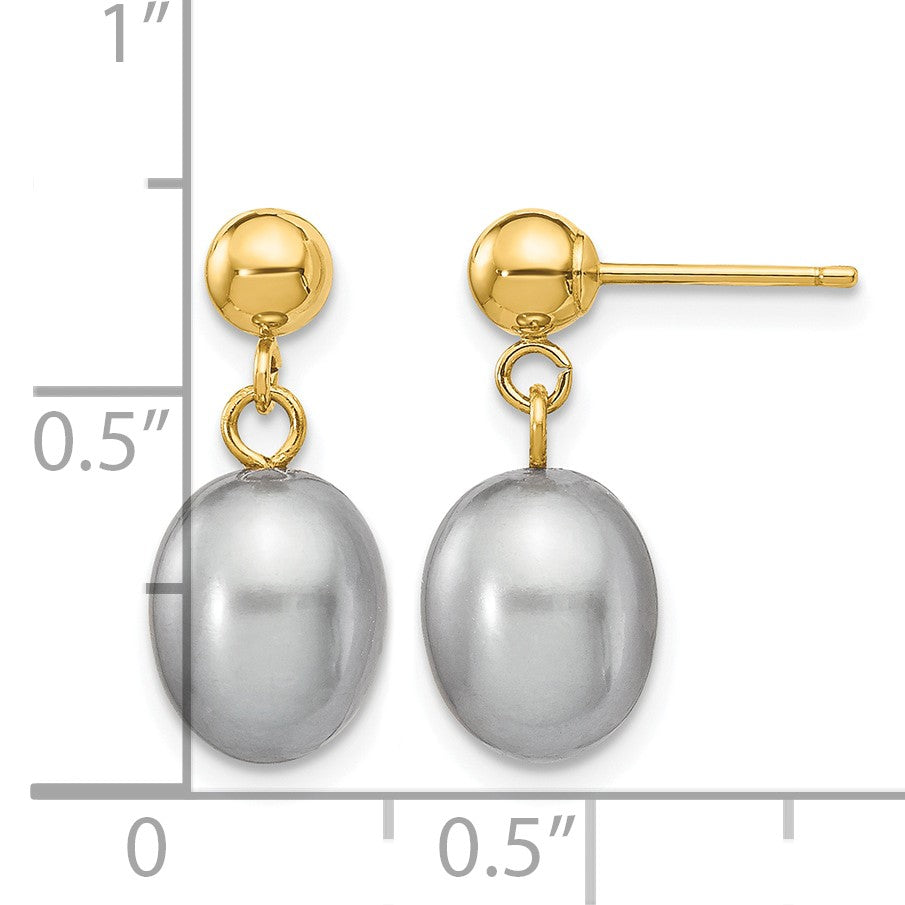 14k 7-8mm Grey Rice Freshwater Cultured Pearl Dangle Post Earrings