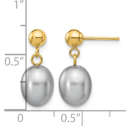 14k 7-8mm Grey Rice Freshwater Cultured Pearl Dangle Post Earrings