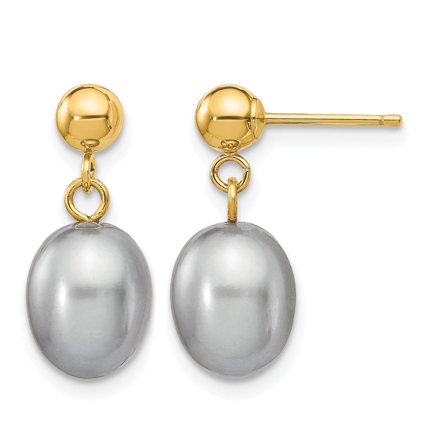 14k 7-8mm Grey Rice Freshwater Cultured Pearl Dangle Post Earrings