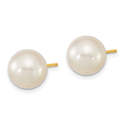 14k 9-10mm White Round South Sea Saltwater Cultured Pearl Post Earrings