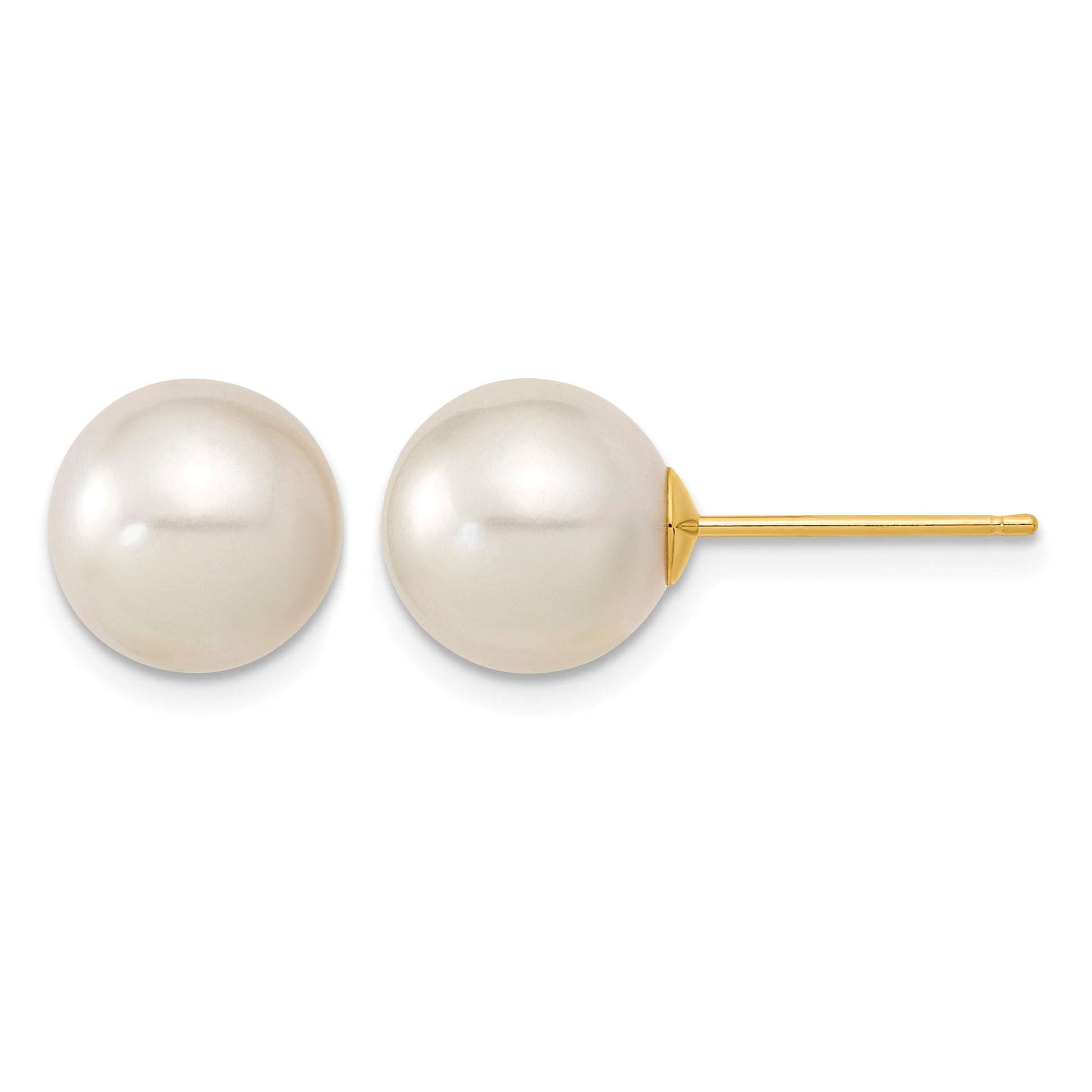 14k 9-10mm White Round South Sea Saltwater Cultured Pearl Post Earrings