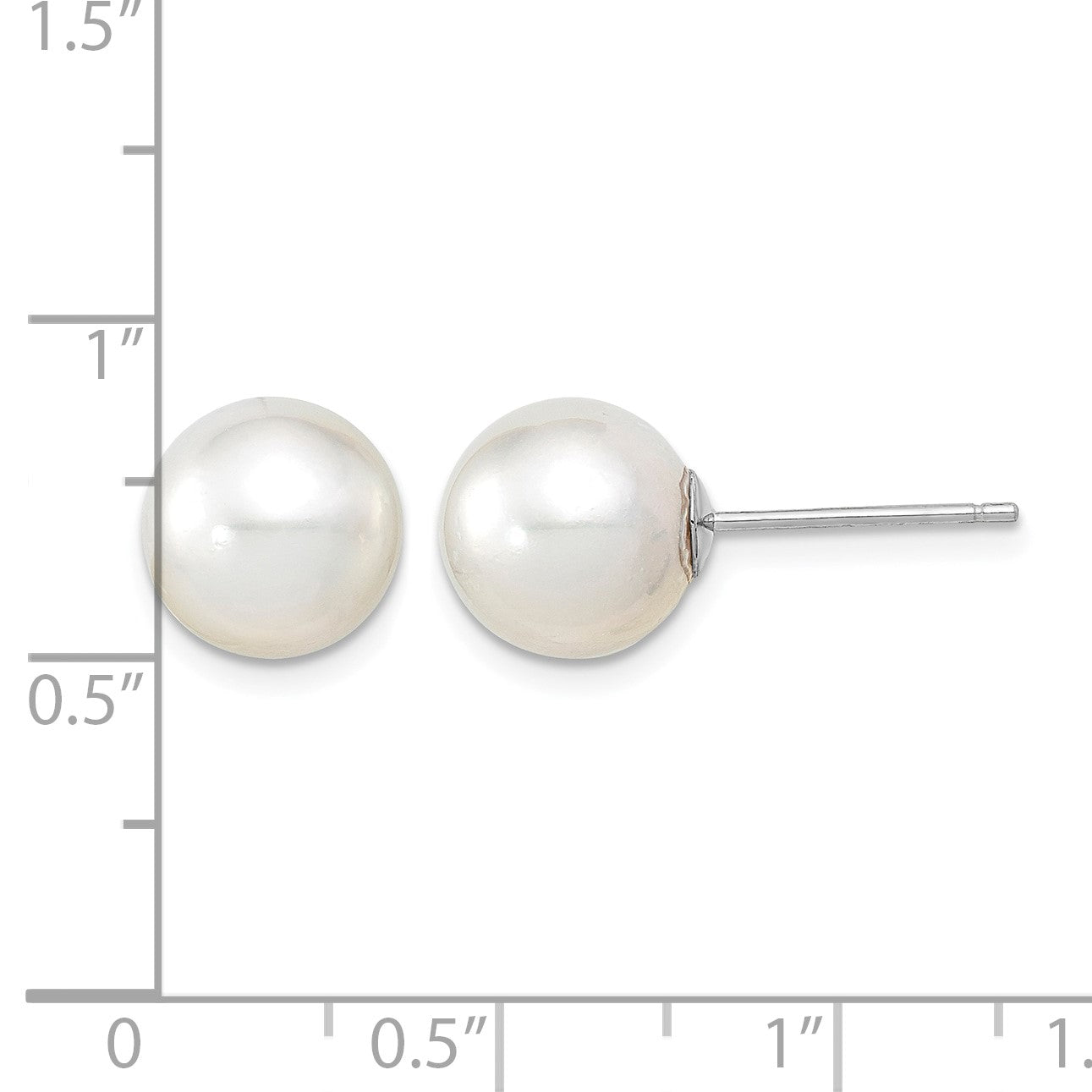 14k White Gold 9-10mm White Round South Sea Saltwater Cultured Pearl Post Earrings