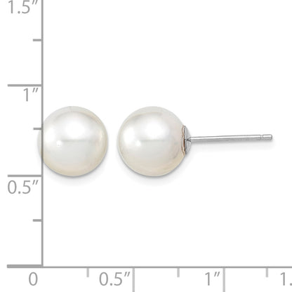 14k White Gold 9-10mm White Round South Sea Saltwater Cultured Pearl Post Earrings