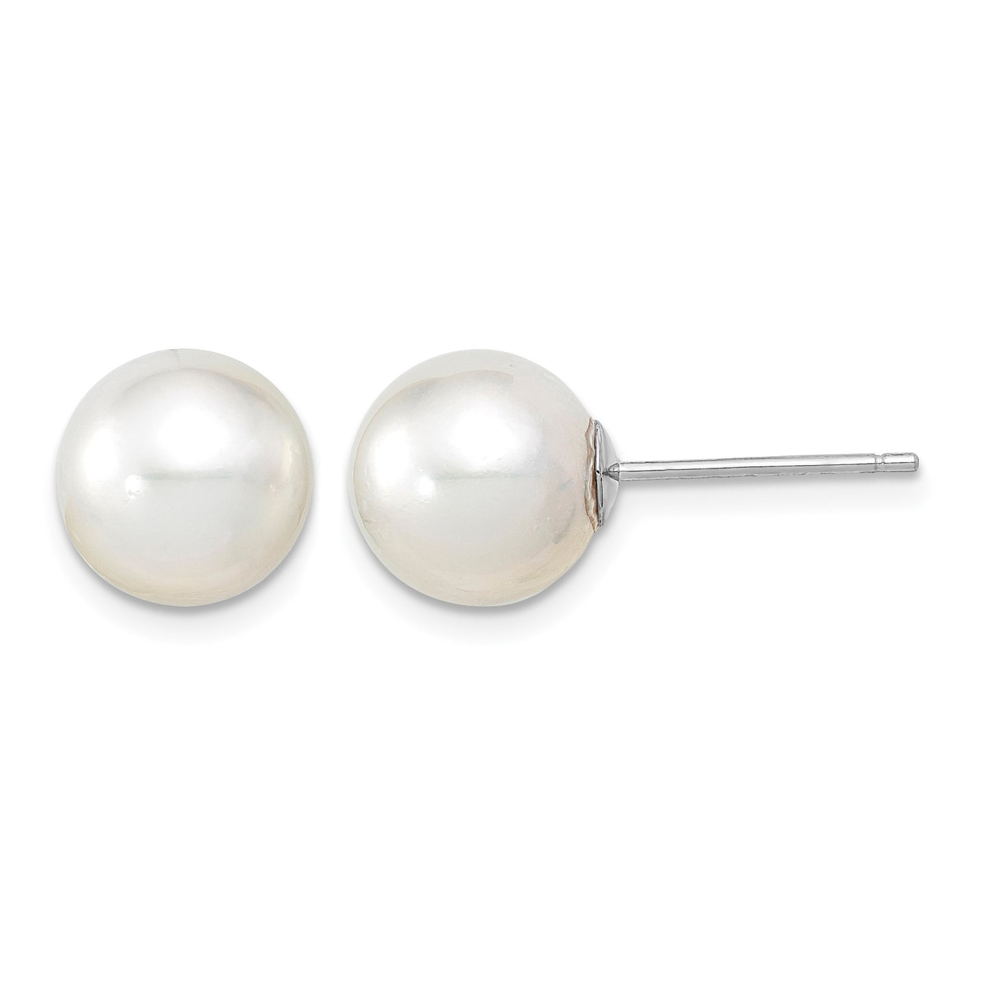 14k White Gold 9-10mm White Round South Sea Saltwater Cultured Pearl Post Earrings