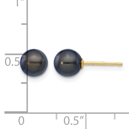 14k 6-7mm Black Round Akoya Saltwater Cultured Pearl Post Earrings
