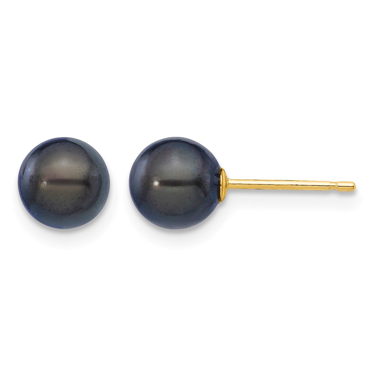 14k 6-7mm Black Round Akoya Saltwater Cultured Pearl Post Earrings