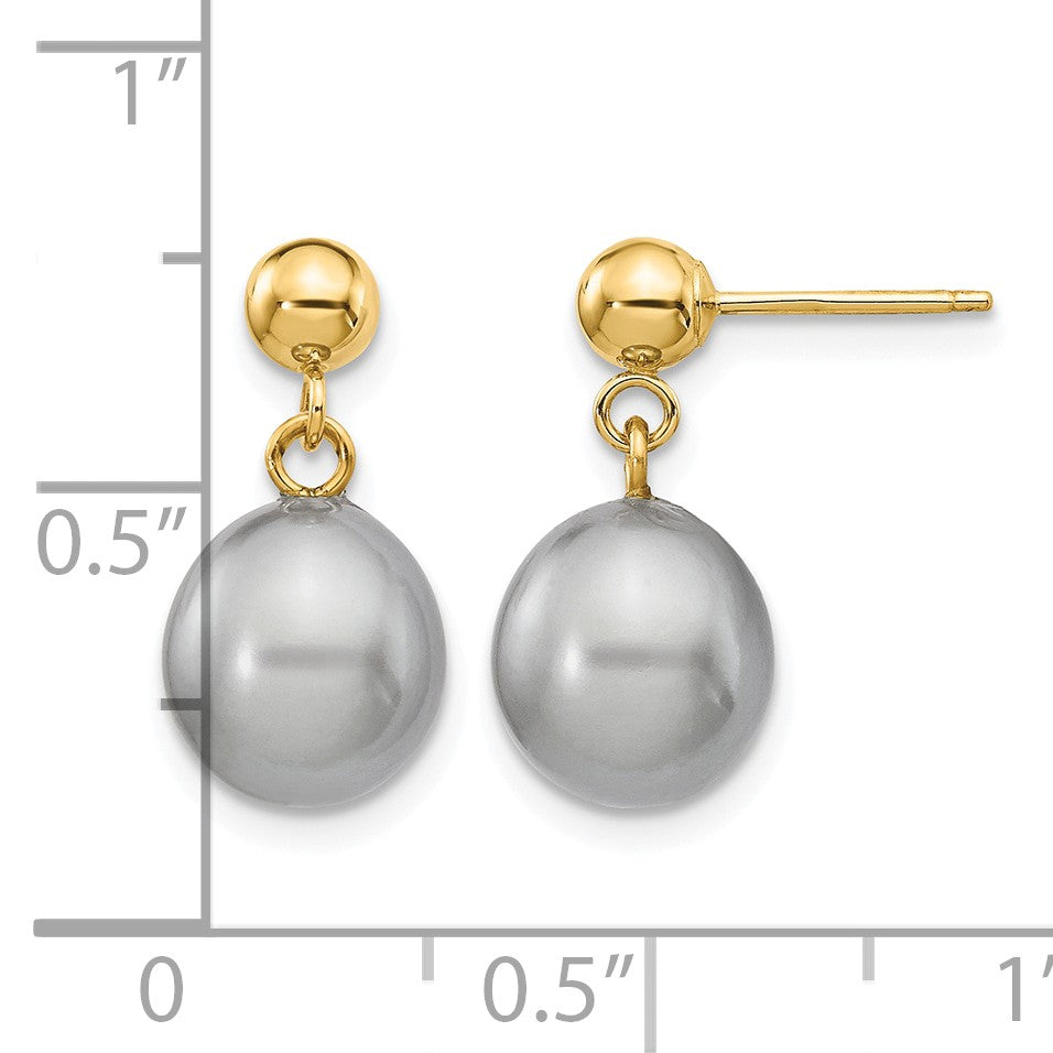 14k 8-9mm Grey Rice Freshwater Cultured Pearl Dangle Post Earrings