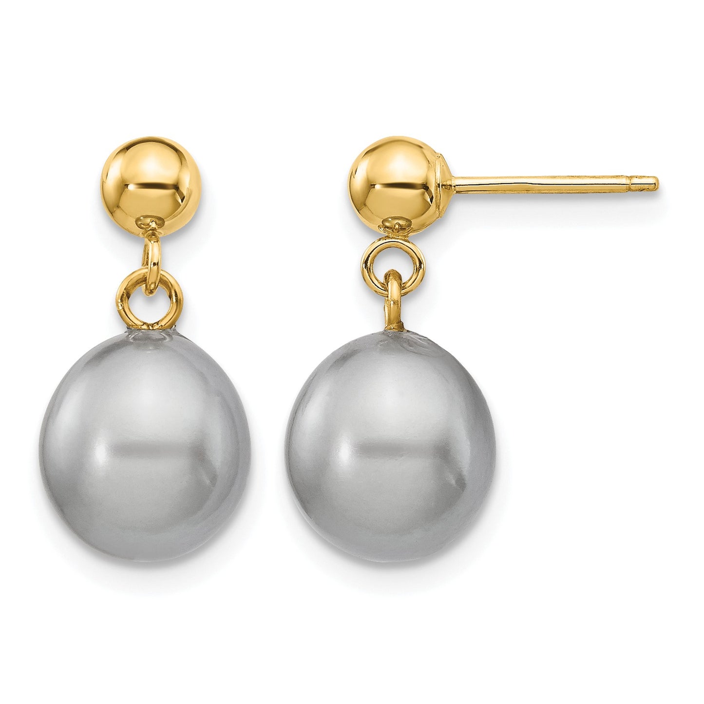 14k 8-9mm Grey Rice Freshwater Cultured Pearl Dangle Post Earrings