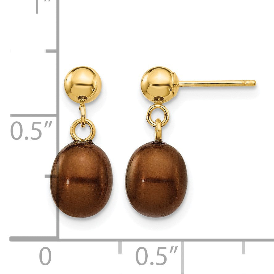 14k 6-7mm Brown Rice Freshwater Cultured Pearl Dangle Post Earrings