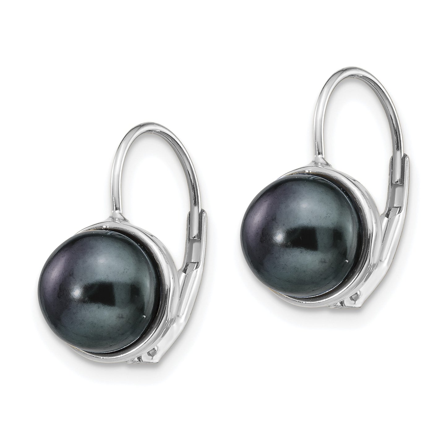 14k White Gold 6-7mm Black Button Freshwater Cultured Pearl Leverback Earrings