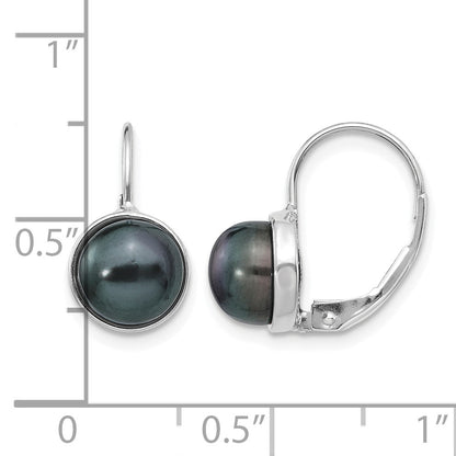 14k White Gold 6-7mm Black Button Freshwater Cultured Pearl Leverback Earrings