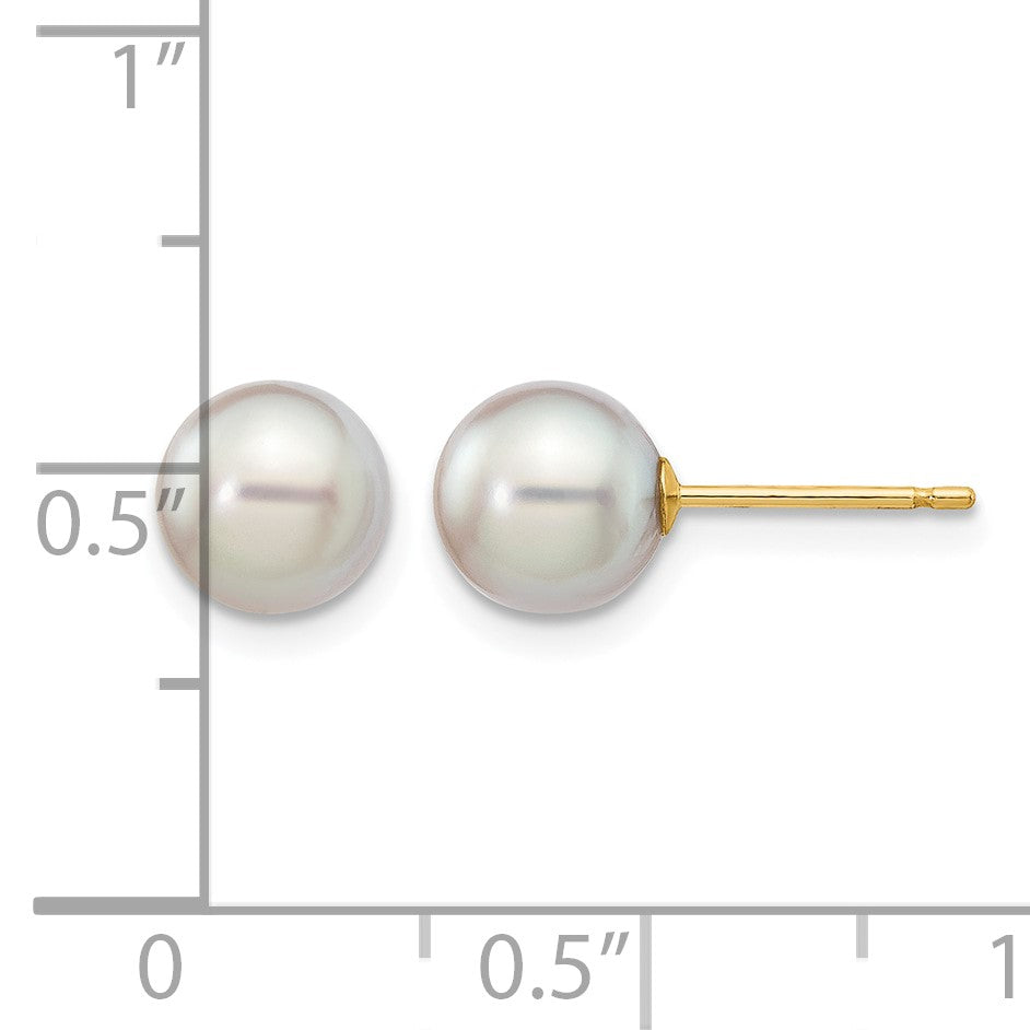 14k 6-7mm Grey Round Akoya Saltwater Cultured Pearl Post Earrings