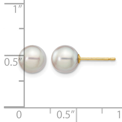 14k 6-7mm Grey Round Akoya Saltwater Cultured Pearl Post Earrings
