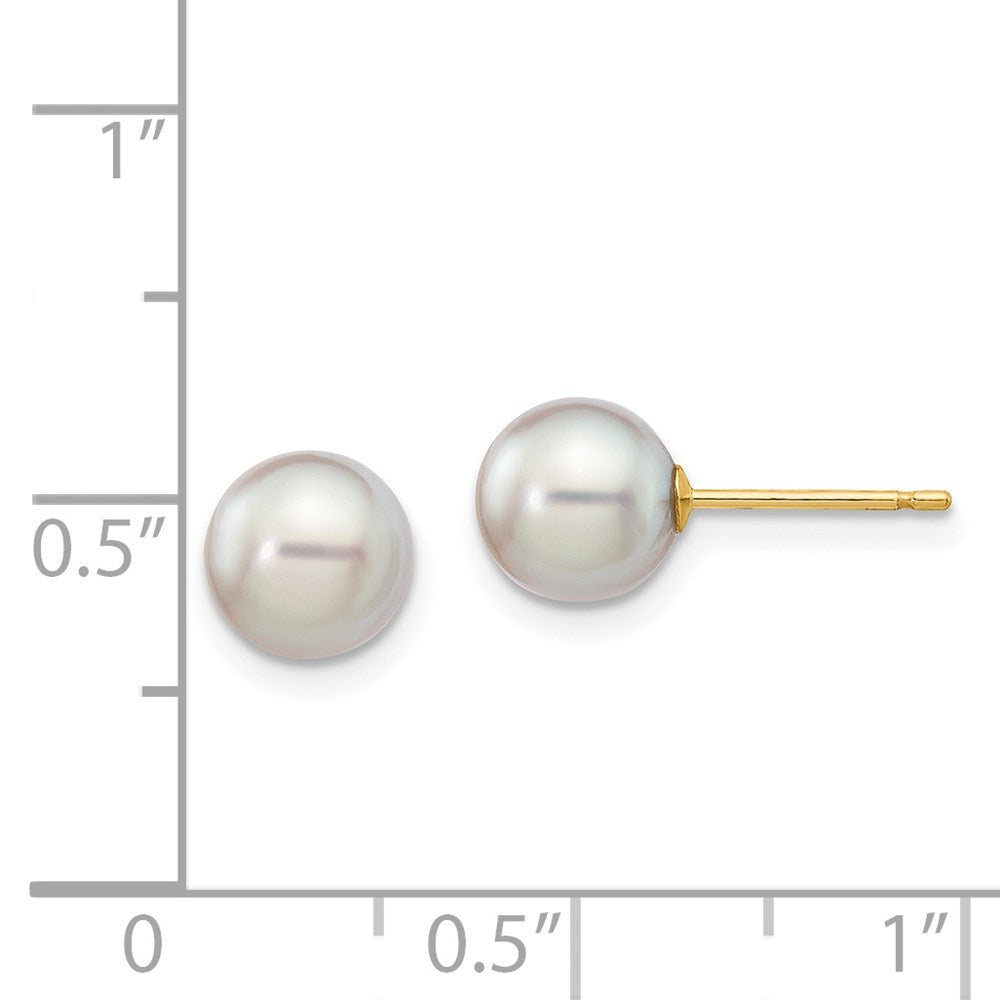 14k 6-7mm Grey Round Akoya Saltwater Cultured Pearl Post Earrings