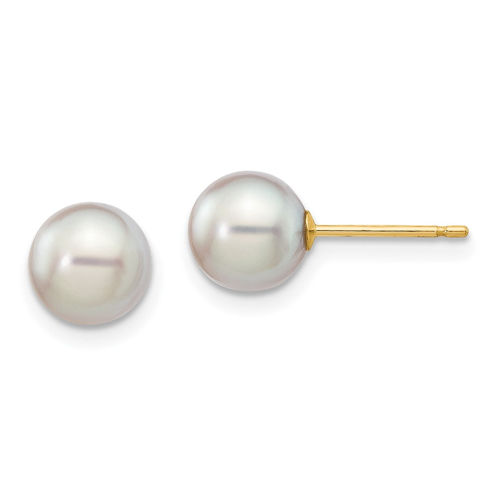 14k 6-7mm Grey Round Akoya Saltwater Cultured Pearl Post Earrings