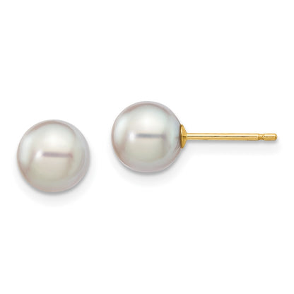 14k 6-7mm Grey Round Akoya Saltwater Cultured Pearl Post Earrings