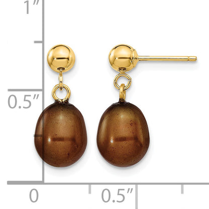 14k 7-8mm Brown Rice Freshwater Cultured Pearl Dangle Post Earrings