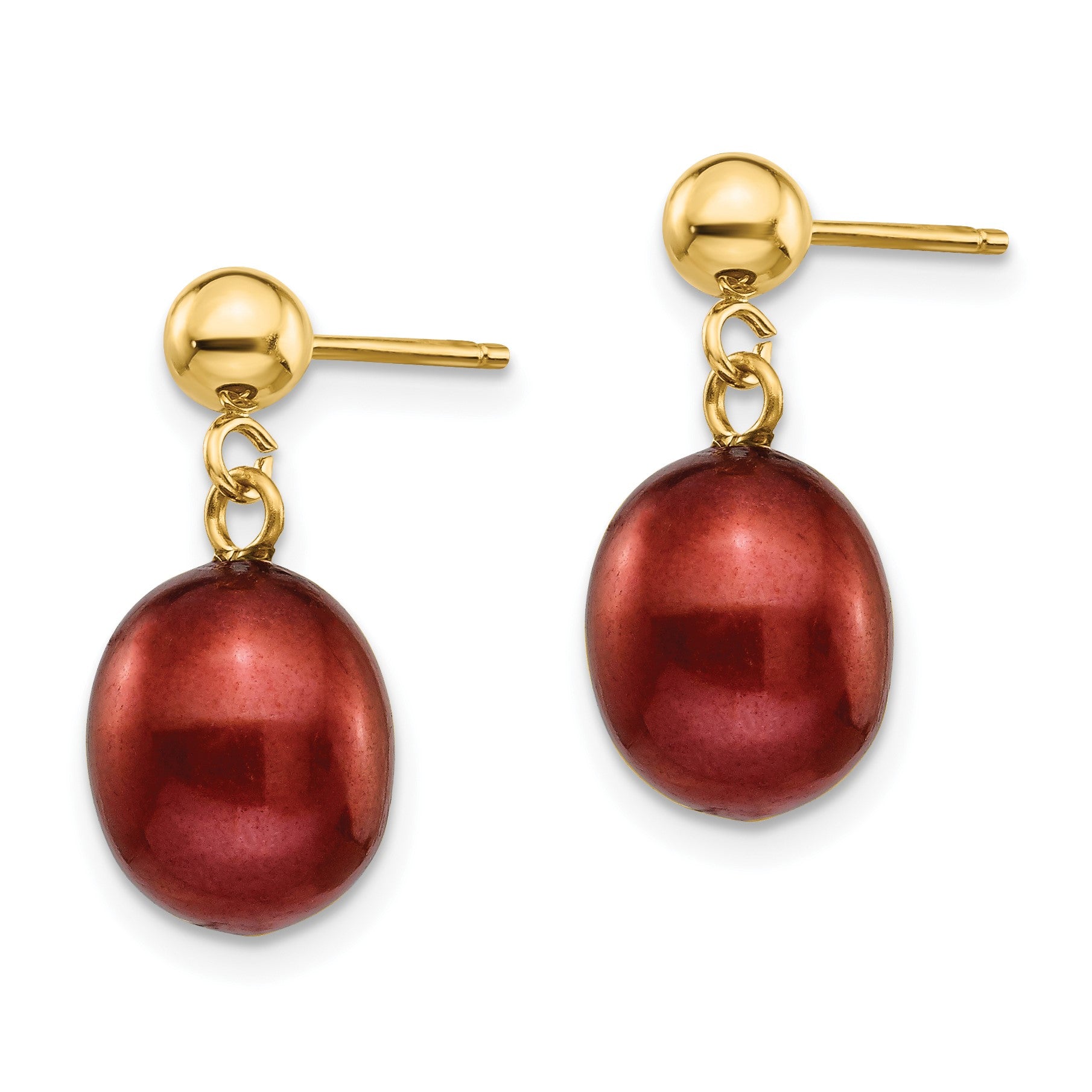 14k 8-9mm Brown Rice Freshwater Cultured Pearl Dangle Post Earrings