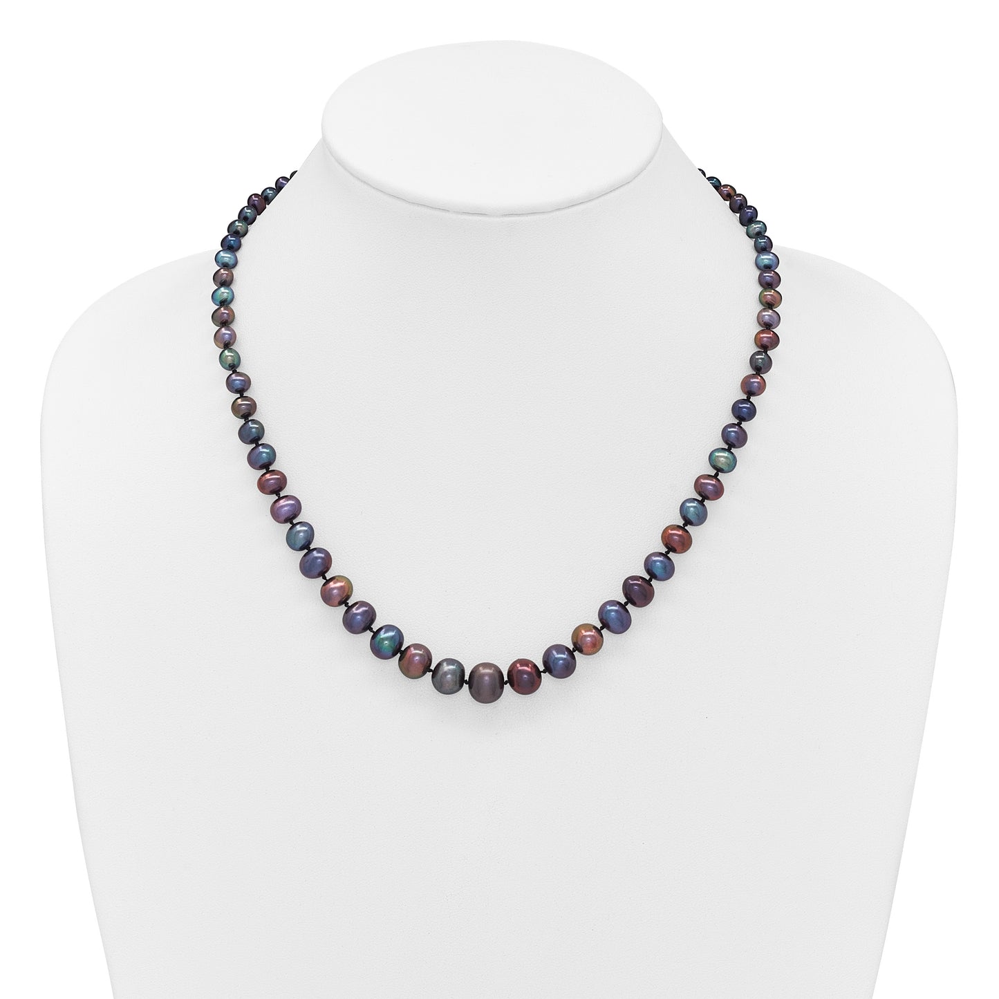14k White Gold 4-10mm Graduated Black Near Round Freshwater Cultured Pearl 18 inch Necklace