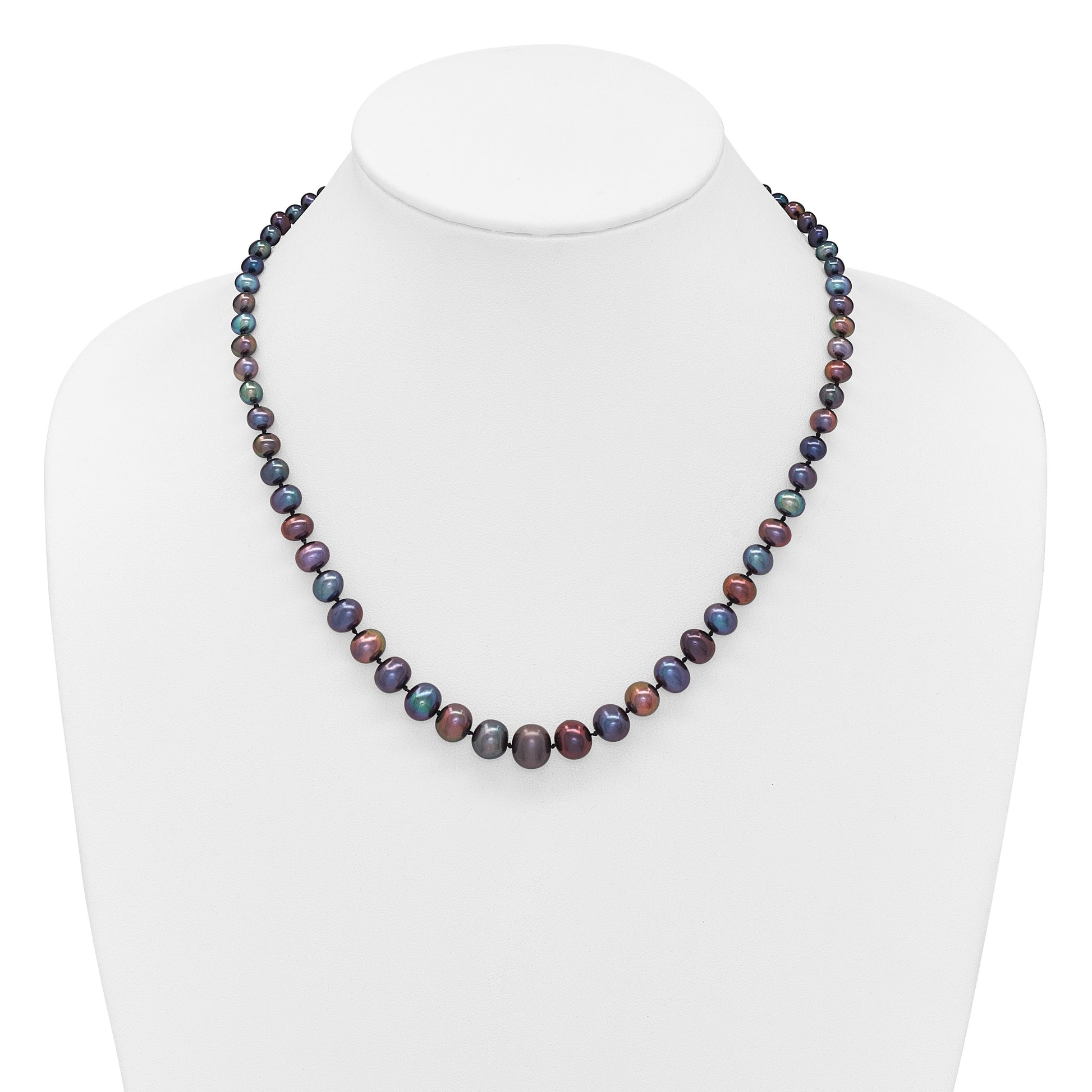 14k White Gold 4-10mm Graduated Black Near Round Freshwater Cultured Pearl 18 inch Necklace