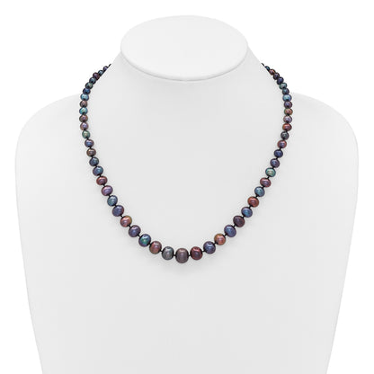 14k White Gold 4-10mm Graduated Black Near Round Freshwater Cultured Pearl 18 inch Necklace