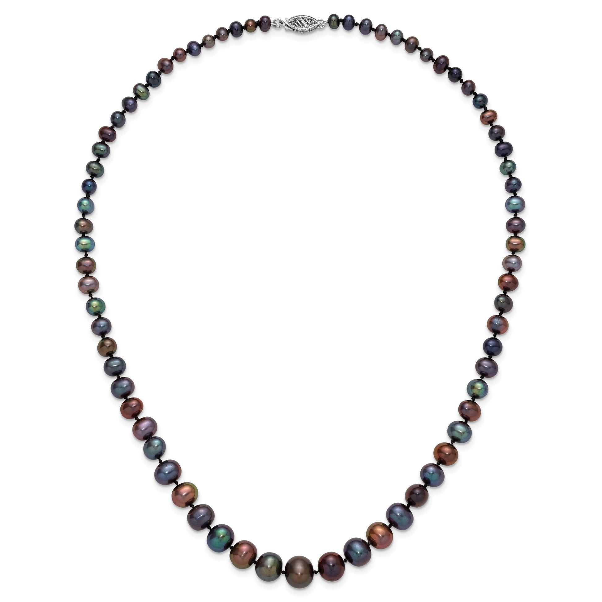 14k White Gold 4-10mm Graduated Black Near Round Freshwater Cultured Pearl 18 inch Necklace