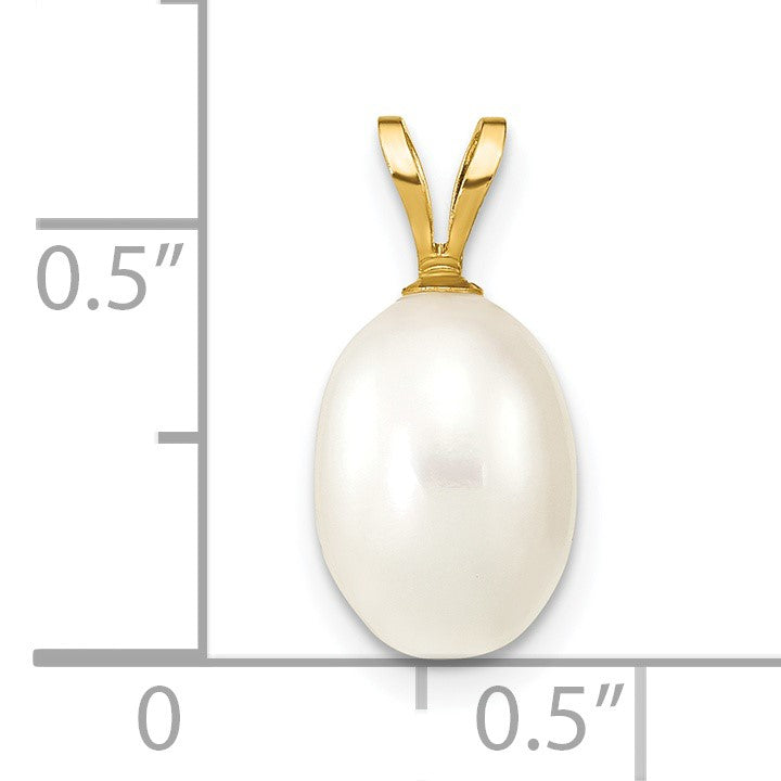 14K 7-8mm White Rice Freshwater Cultured Pearl Pendant