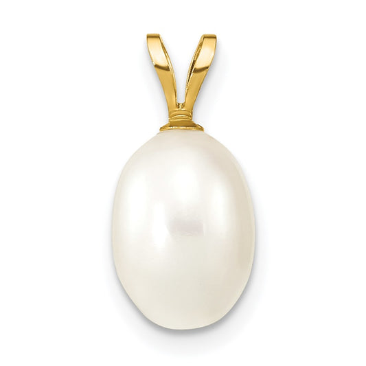 14K 7-8mm White Rice Freshwater Cultured Pearl Pendant