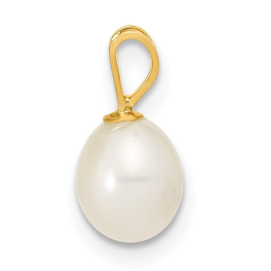 14K 6-7mm White Rice Freshwater Cultured Pearl Pendant