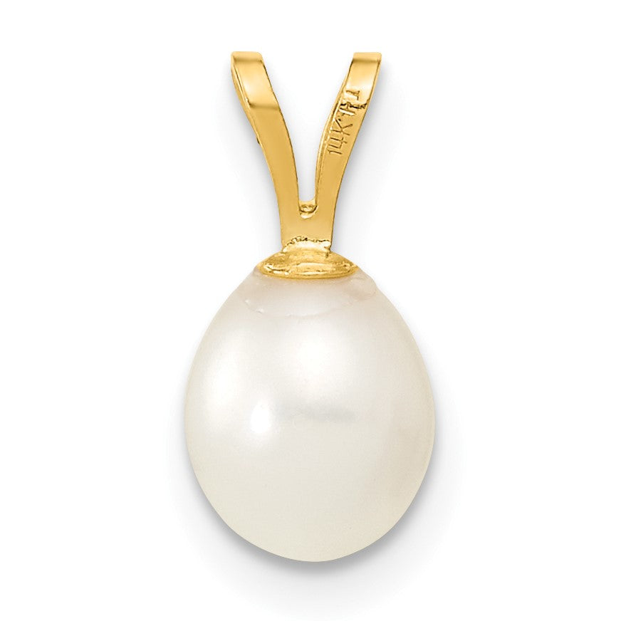 14K 6-7mm White Rice Freshwater Cultured Pearl Pendant