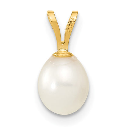 14K 6-7mm White Rice Freshwater Cultured Pearl Pendant