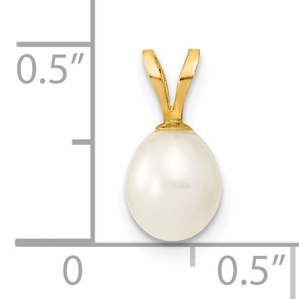 14K 6-7mm White Rice Freshwater Cultured Pearl Pendant