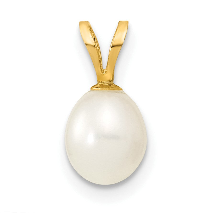 14K 6-7mm White Rice Freshwater Cultured Pearl Pendant