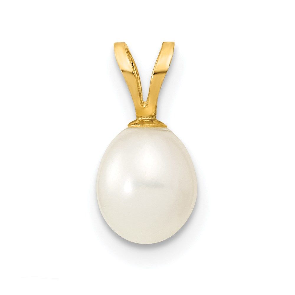 14K 6-7mm White Rice Freshwater Cultured Pearl Pendant