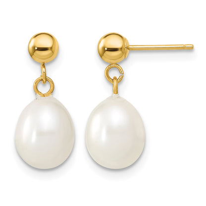 14k 7-8mm White Rice Freshwater Cultured Pearl 18 inch Necklace and Post Earring Set