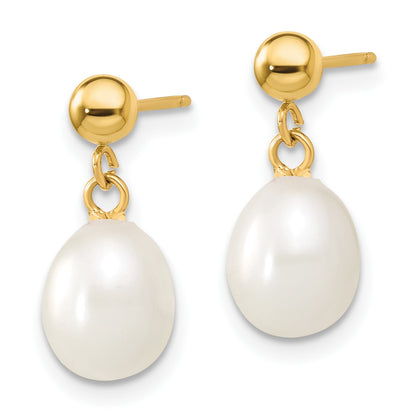 14k 7-8mm White Rice Freshwater Cultured Pearl 18 inch Necklace and Post Earring Set