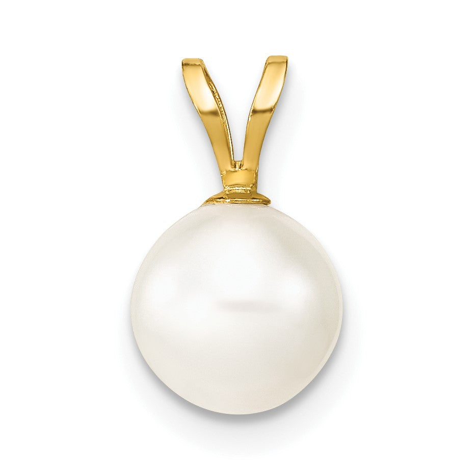 14K 7-8mm White Round Freshwater Cultured Pearl Pendant