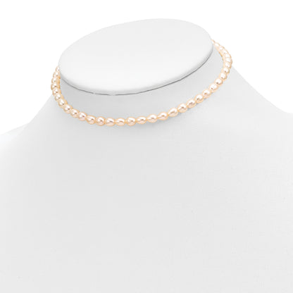 14k 3-5mm Semi-Round Pink Freshwater Cultured Pearl 12 inch Necklace / 5 inch Bracelet / Post Earrings 3-piece Set