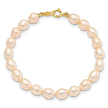 14k 3-5mm Semi-Round Pink Freshwater Cultured Pearl 12 inch Necklace / 5 inch Bracelet / Post Earrings 3-piece Set