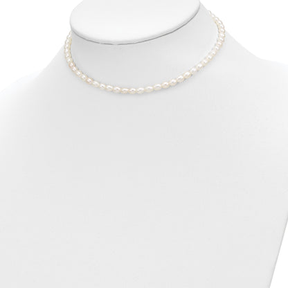 14k 3-5mm Semi-Round White Freshwater Cultured Pearl 12 inch Necklace / 4 inch Bracelet / Post Earrings 3-piece Set